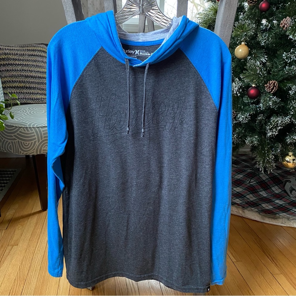 Hurley Men's Blue and Gray Hoodie Shirt